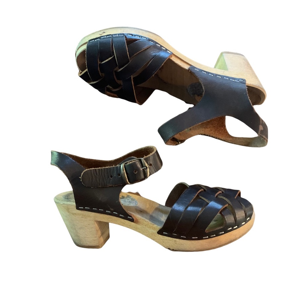 Danish clogs, heeled clog, brown leather, size 35